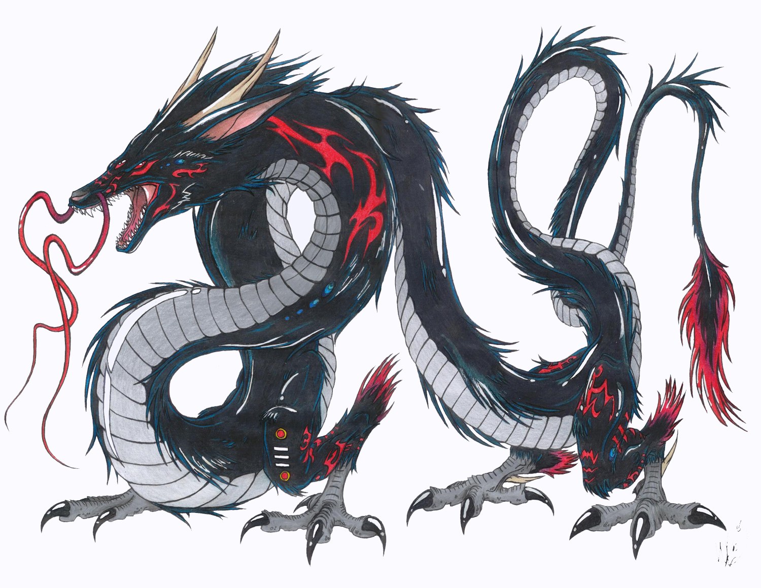 black and red dragon illustration