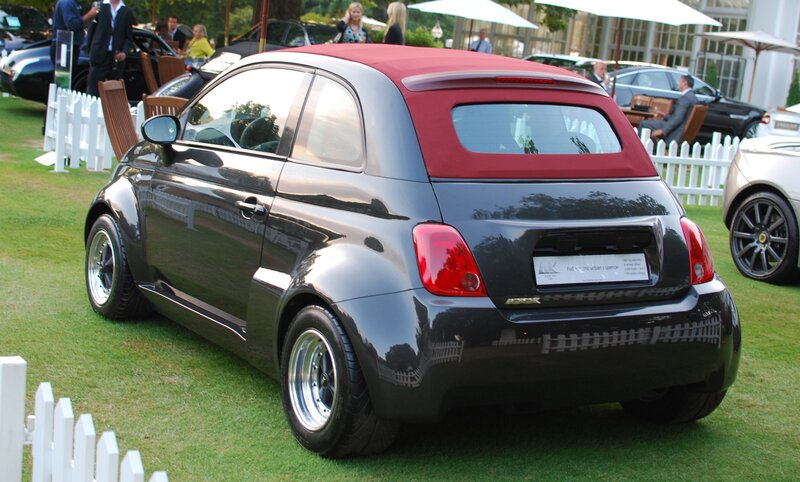 Black and red Fiat car on display