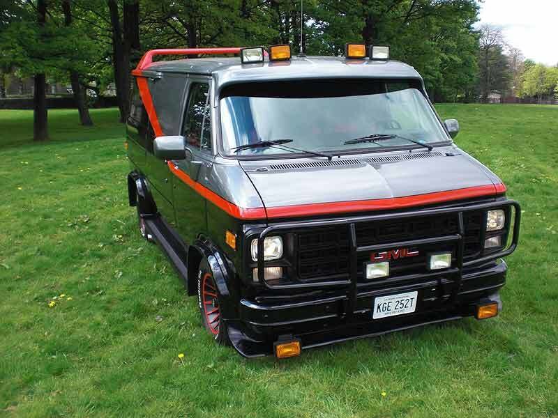 black and red gmc van
