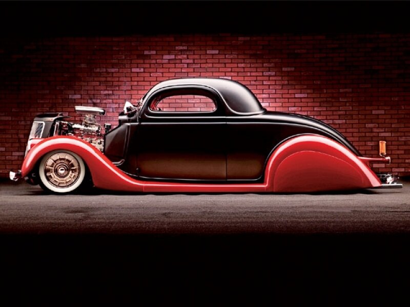 black and red hot rod car