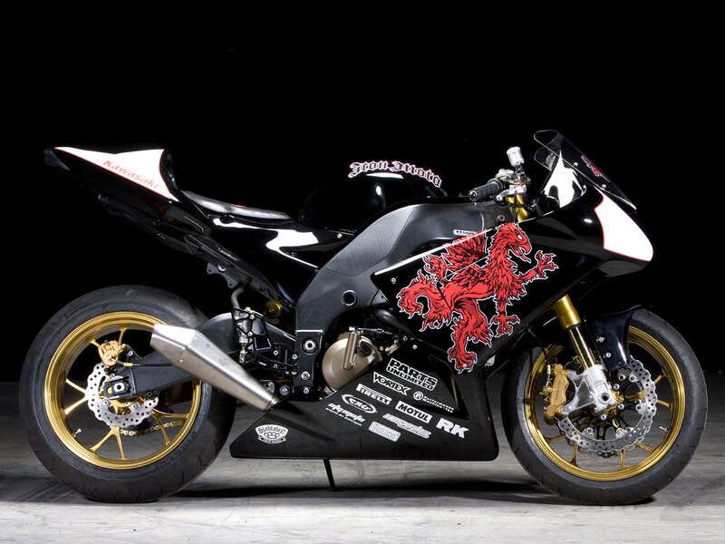 Black and red motorcycle with griffin