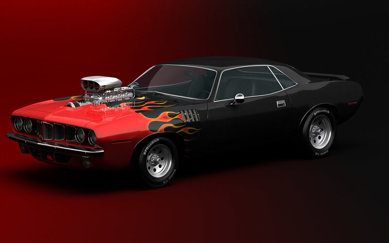 Black and Red Muscle Car — Dramatic, 3d Render