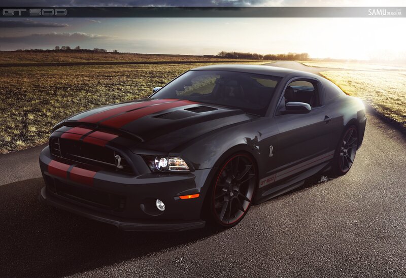 Black and Red Muscle Car — Dramatic, Sunset, Digital Art