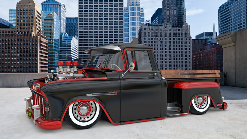 Black and Red Pickup Truck — Dramatic, Afternoon
