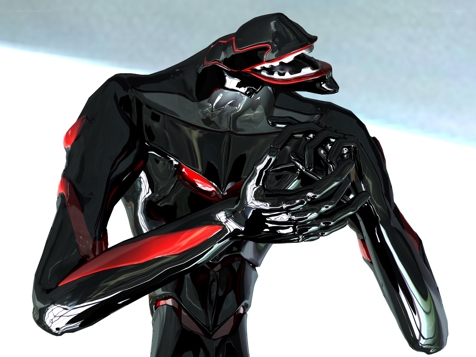 black and red robotic figure