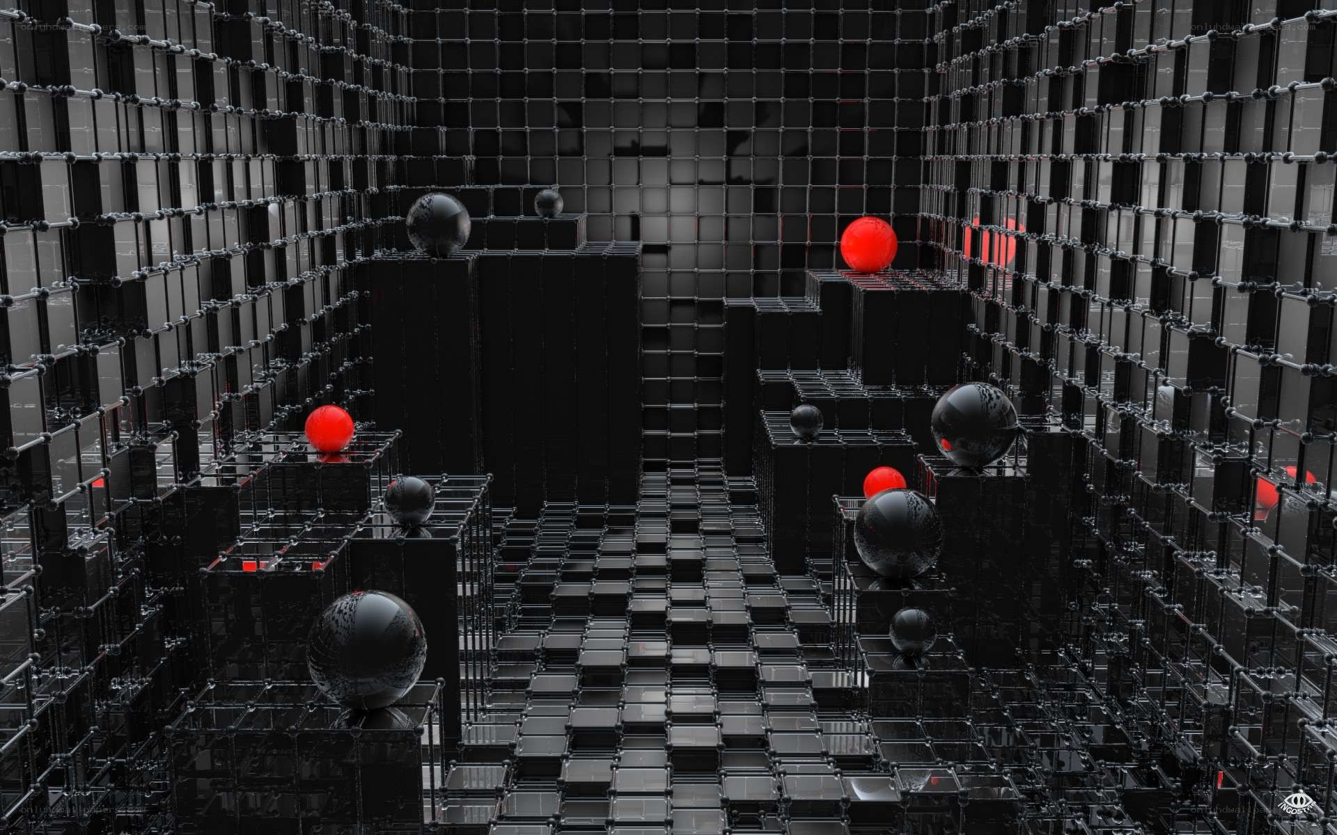 black and red sphere maze
