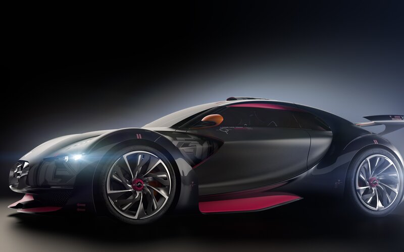 Black and Red Sports Car — Dramatic, 3d Render, Wheels, Headlights