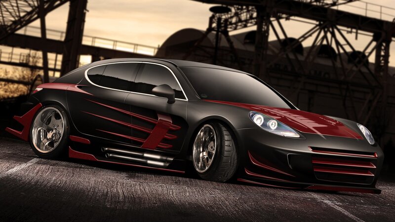 Black and Red Sports Car — Dramatic, Sunset
