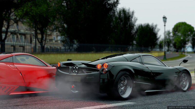 Black and red sports cars racing