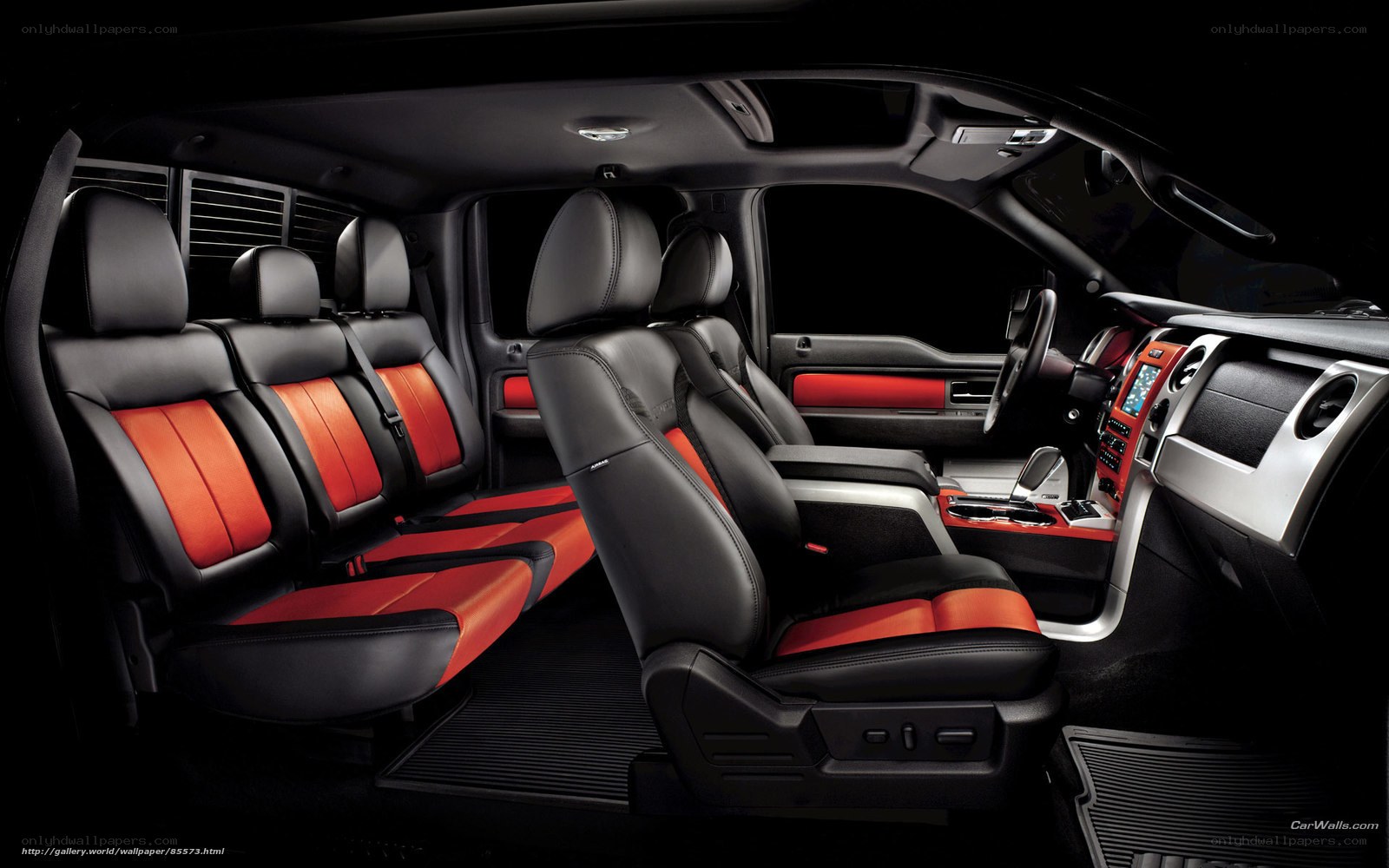 black and red truck interior