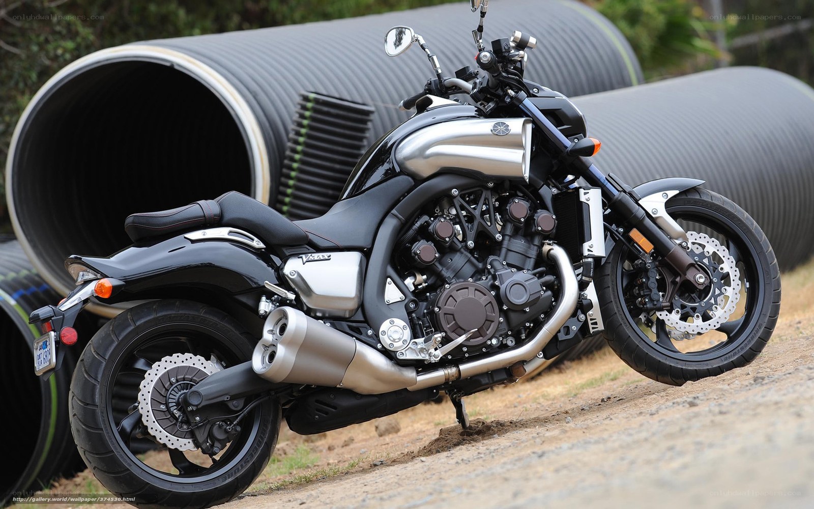 Black and silver Yamaha V-Max motorcycle