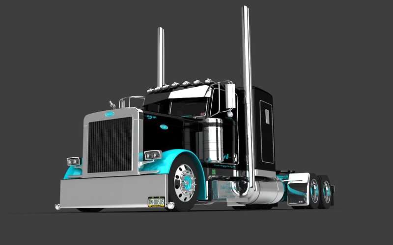 Black and Teal Semi-truck — Neutral
