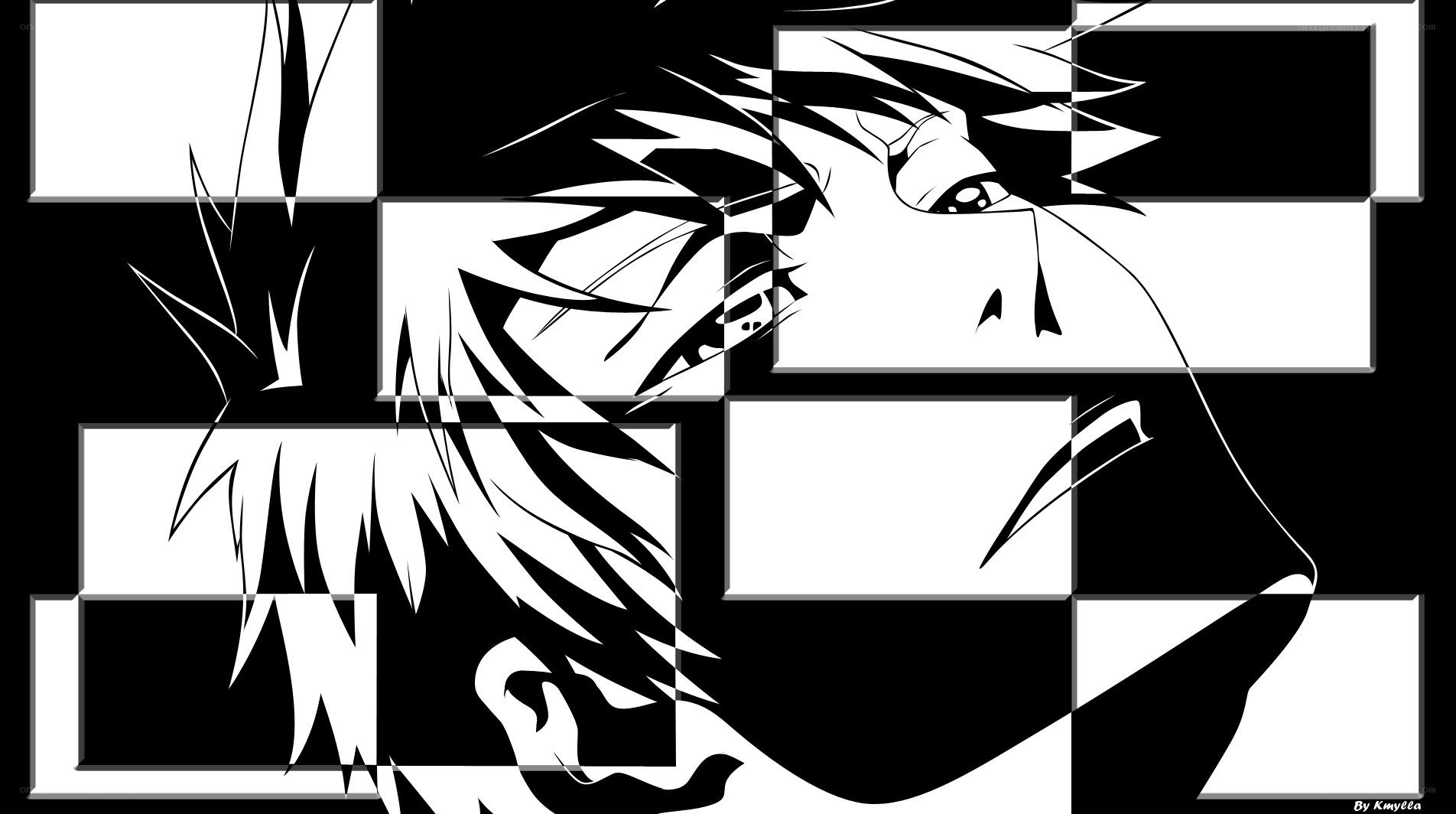 black and white anime character art
