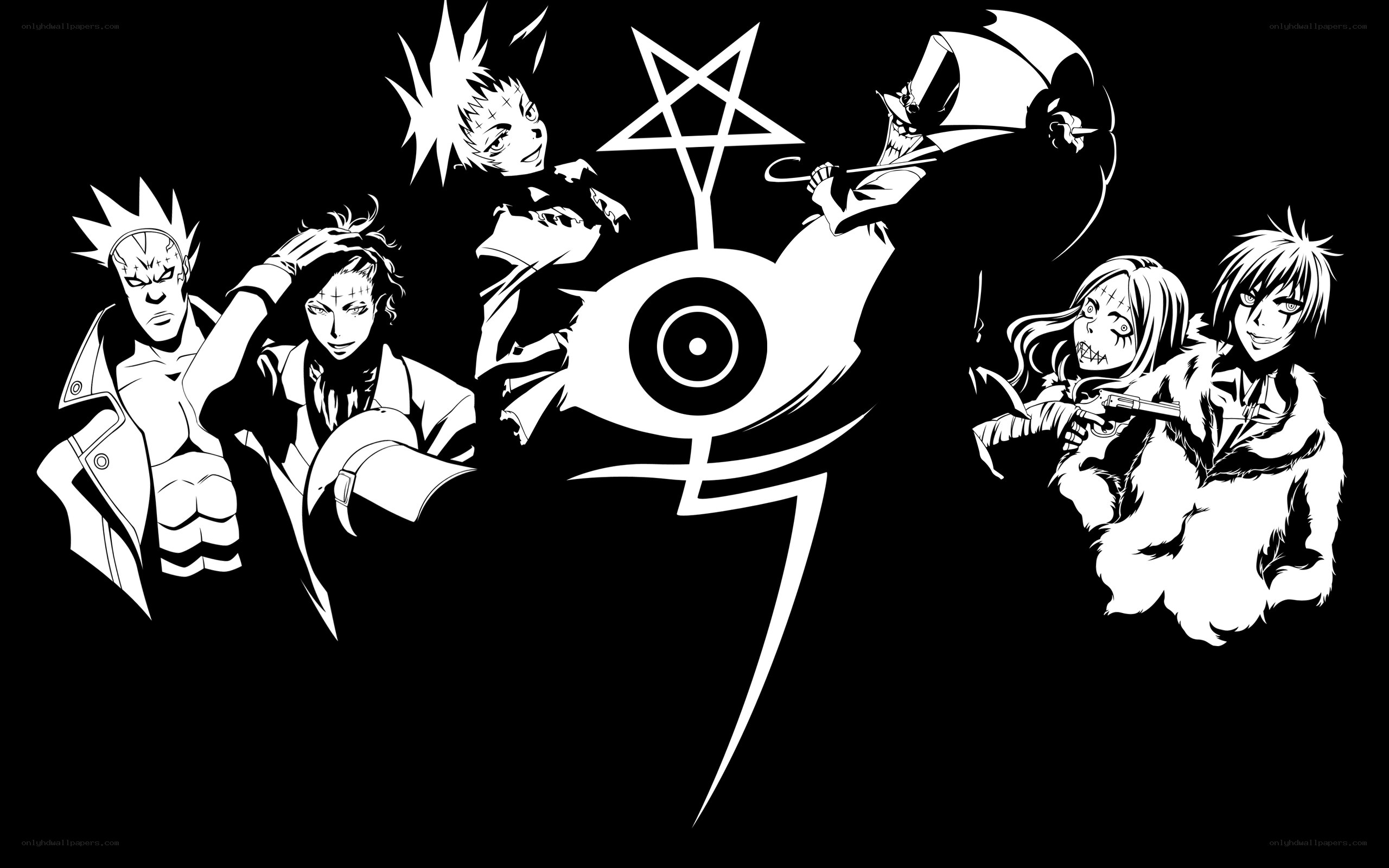 Black and white anime character group