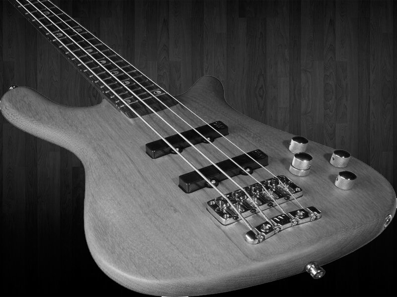 black and white bass guitar