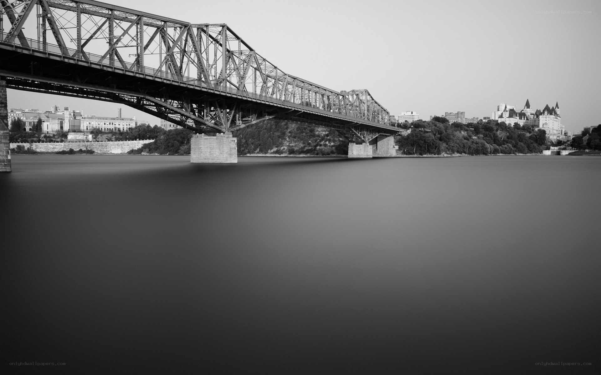 Black and white bridge over river