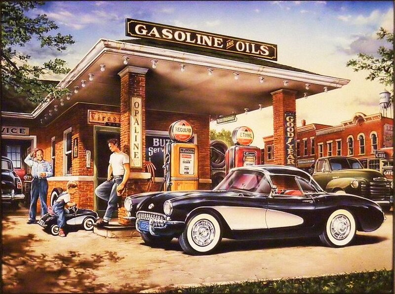 Black and White Car at Gas Station