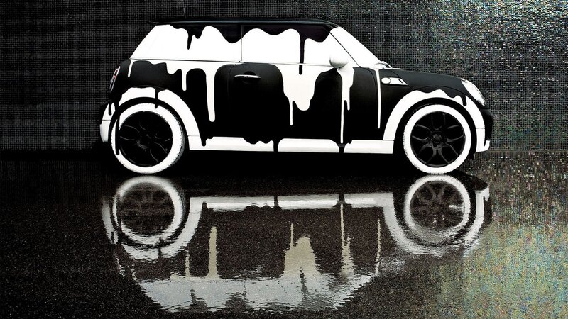 Black and White Car — Dramatic, Photograph, Reflection, Wall