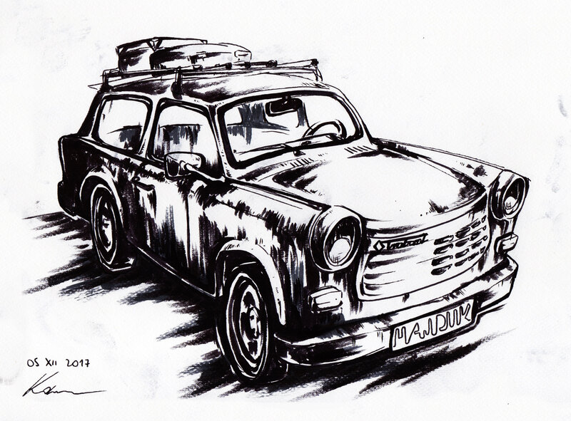 Black-and-white Car Drawing
