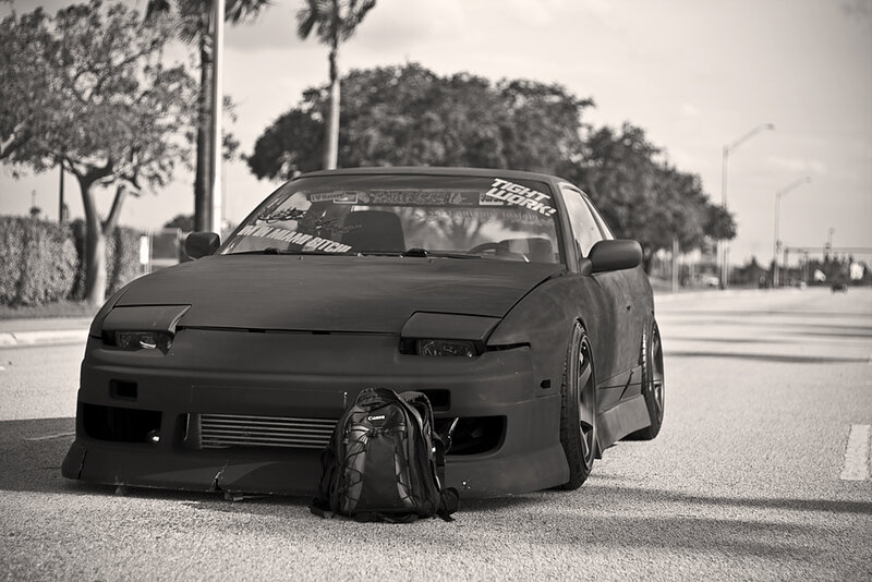 black and white car on street