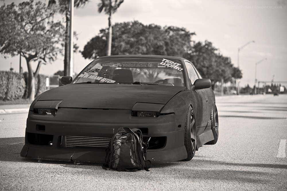 black and white car on street