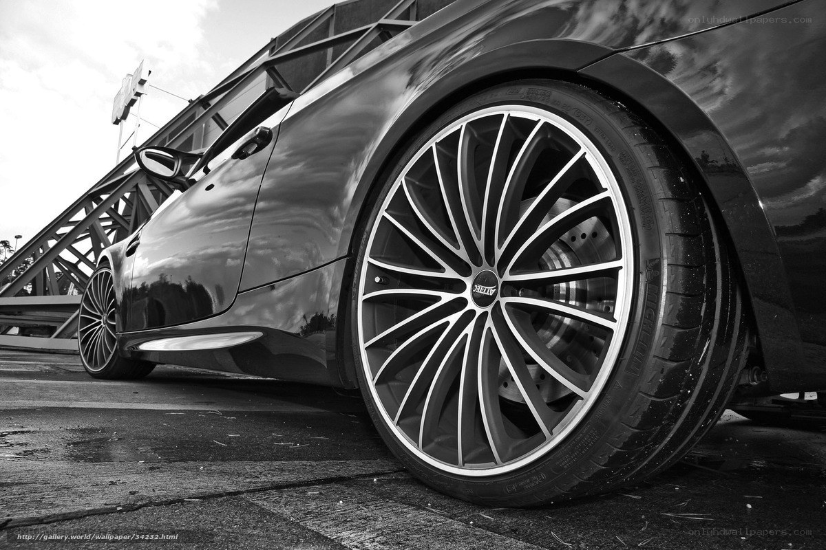 Black and white car wheel