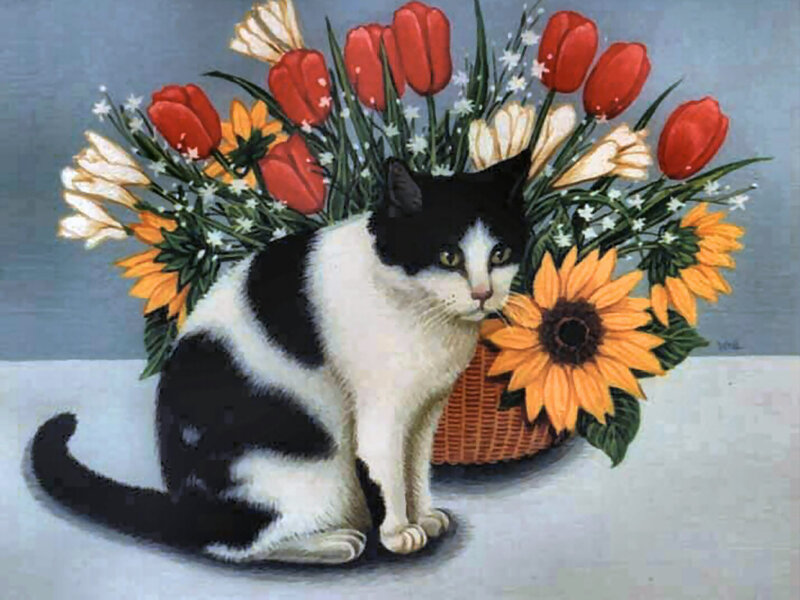 Black and White Cat — Calm, Painting