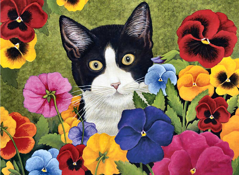 Black and White Cat — Green, Colorful
