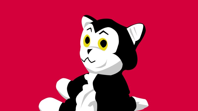 Black and White Cat — Red, Playful, Vector Art