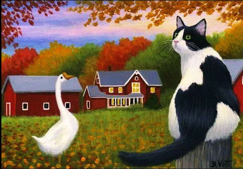 Black and White Cat — Red, Serene