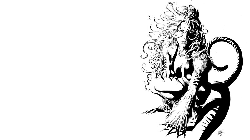 black and white catwoman illustration
