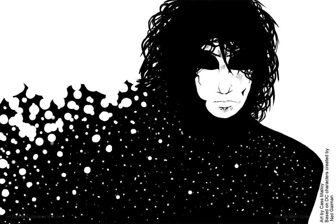 black and white character illustration