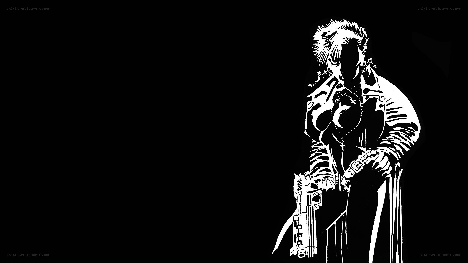 black and white character illustration