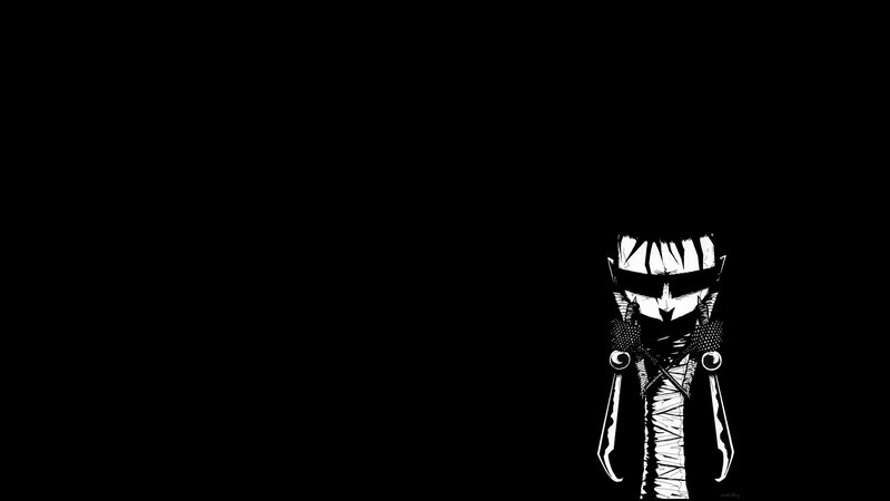 black and white character illustration