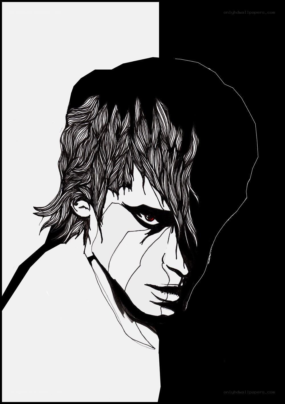 black and white character portrait