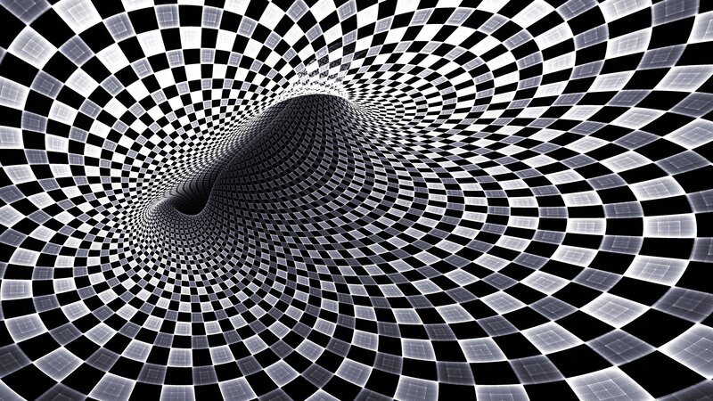Black and White Checkerboard Tunnel — Hypnotic, Abstract, Optical Illusion