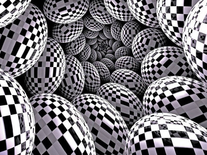 black and white checkered spheres