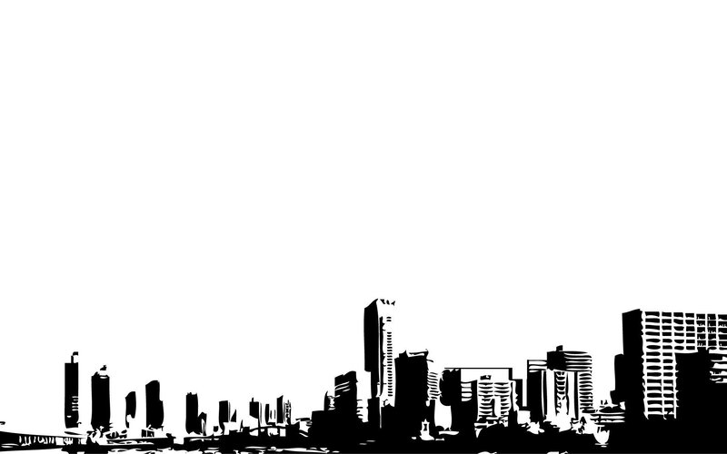 black and white city skyline