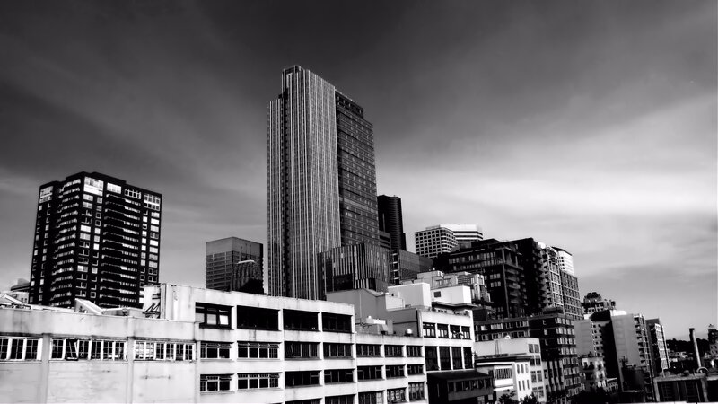 Black and white city skyline