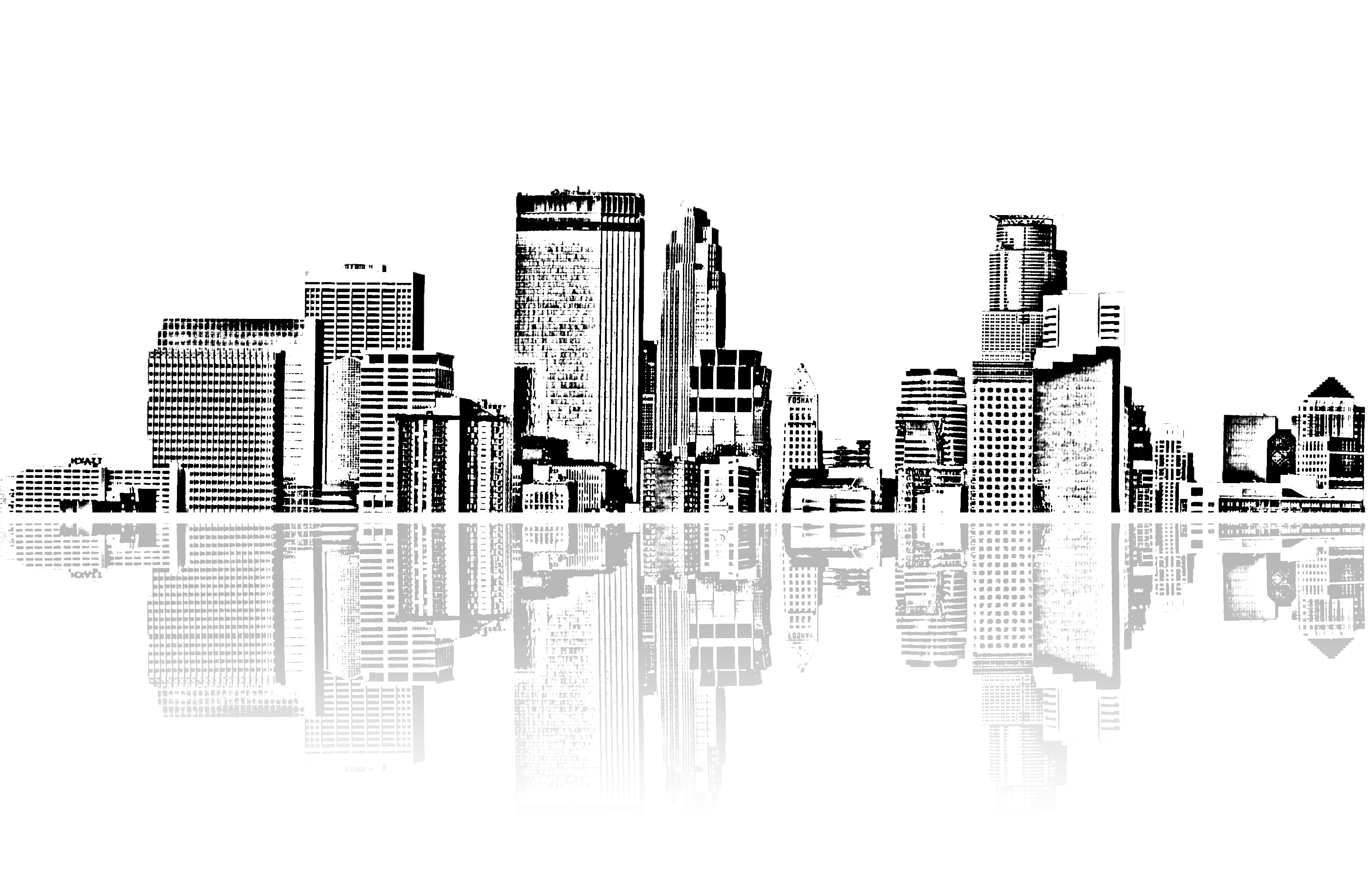 black and white city skyline