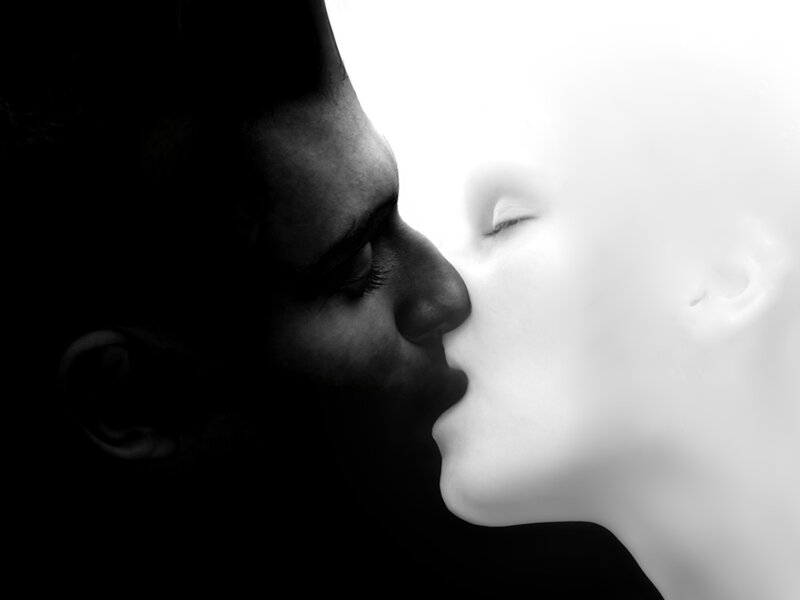 black and white couple kissing