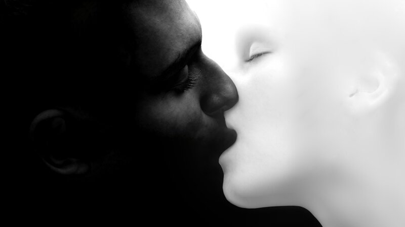 black and white couple kissing