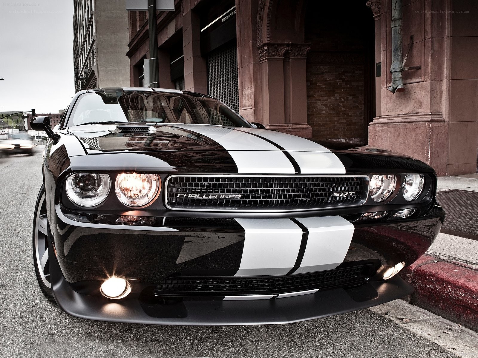 Black and white Dodge Challenger SRT