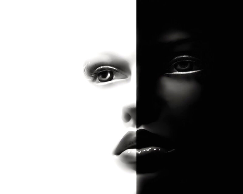 black and white face split
