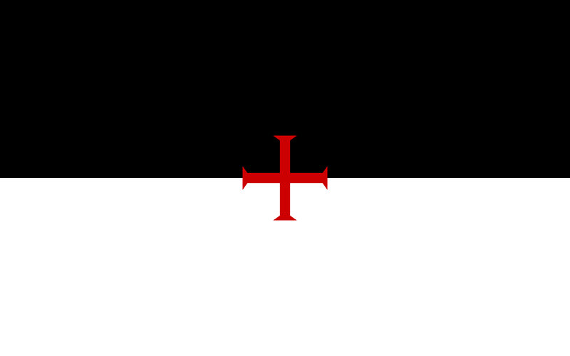 black and white flag with red cross