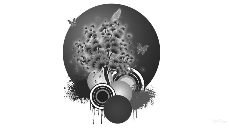 black and white floral art