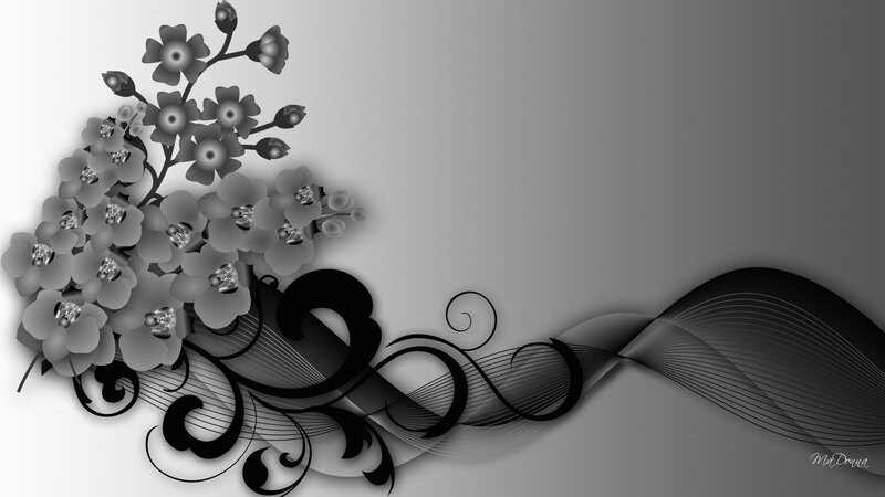 Black and White Floral Design — Elegant, Digital Art