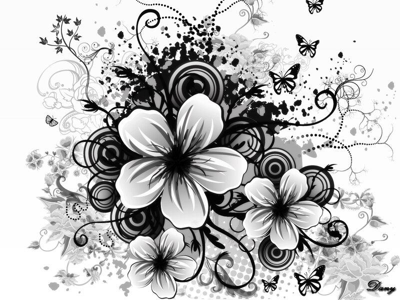 Black and White Floral Design — Ornate, Digital Art