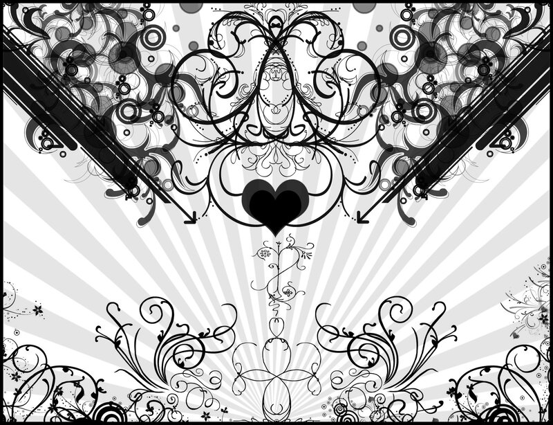 Black and White Floral Design — Ornate, Vector Art, Heart