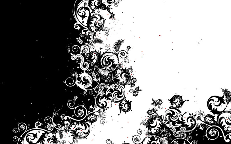 Black and White Floral Pattern — Dramatic, Vector Art, Swirls, Feathers